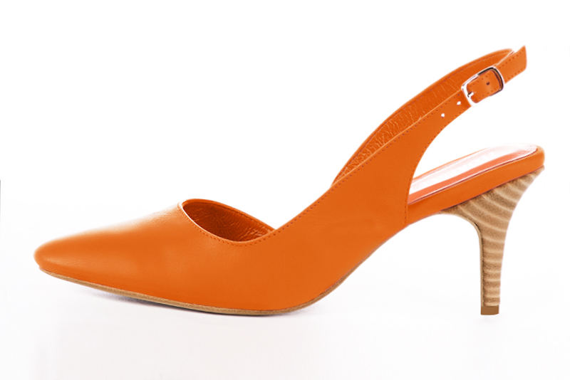 Apricot orange women's slingback shoes. Round toe. High slim heel. Profile view - Florence KOOIJMAN